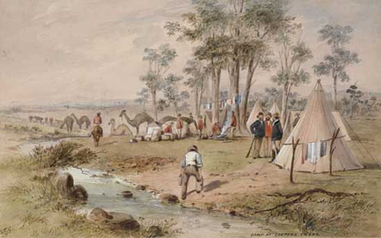 Camp at Coopers Creek, c.1862, by S.T. Gill, Watercolour