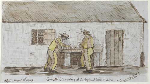 'Convicts' Letter writing at Cockatoo Island, NSW, 'Canary Birds'