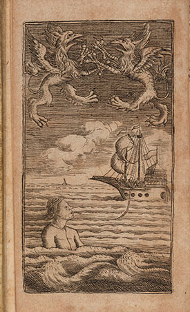 Frontispiece from: Terre Australe connue [German edition], by Gabriel de Foigny. Dresden, 1704