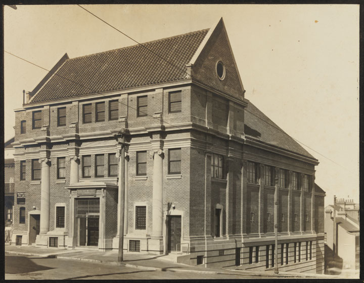 Exterior, Maccabean Hall, Darlinghurst, Sydney, 1923, photoprint.
