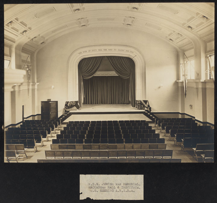 Interior, Maccabean Hall, Darlinghurst, Sydney, 1923, photoprint.