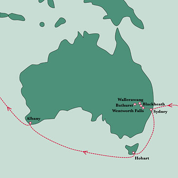 Map of Darwin's journey in Australia