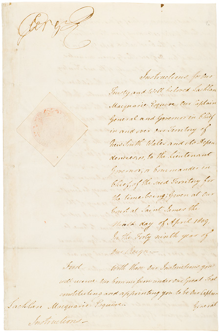 Instructions to Lachlan Macquarie from King George III