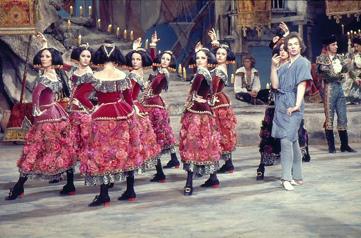 Rudolf Nureyev with artists of The Australian Ballet during the making of the film Don Quixote, 1972