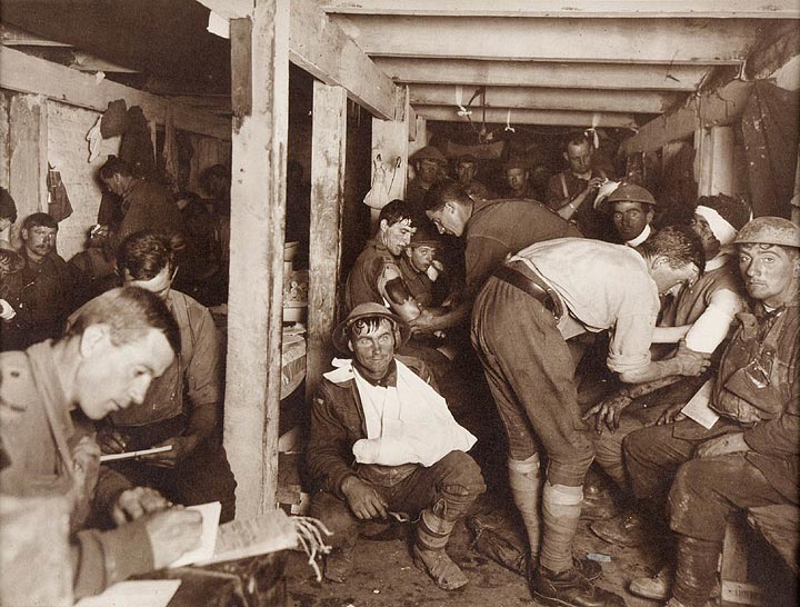 Scene in an advanced dressing station during a battle