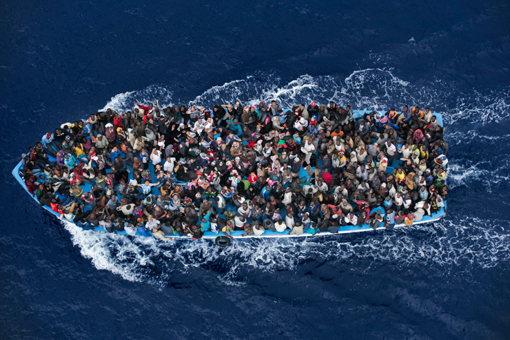 Operation Mare Nostrum - Boat refugees rescued by the Italian Navy