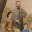 Colonial family, portrait in rural landscape setting 