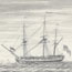 Wash drawing of a ship, presumably the Dolphin