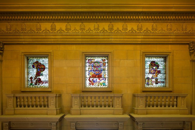 Illuminated manuscript stained-glass windows