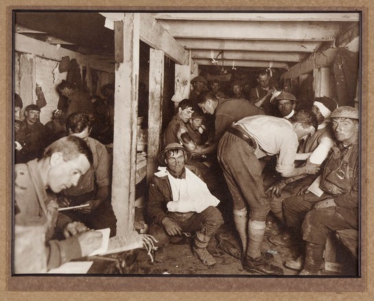 Scene in an advanced dressing station during a battle, 1917
