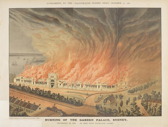 Supplement to the Illustrated Sydney News, Burning of the Garden Palace, Sydney, September 22, 1882, as seen from Macquarie Street
