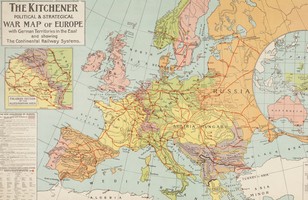 The Kitchener Political and Strategical War Map of Europe with German Territories in the East and Showing the Continental Railway Systems, 1914