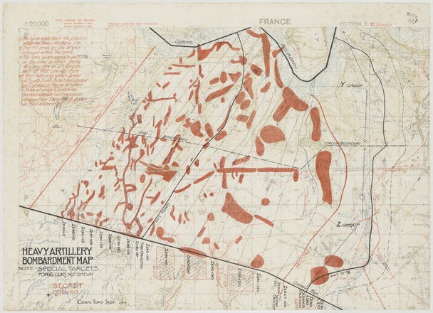 Heavy artillery bombardment map, 1918