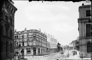Looking east up Hunter Street from the corner of Pitt & O'Connell Streets (and showing C.M. Ware's Royal Mail Hotel), Sydney