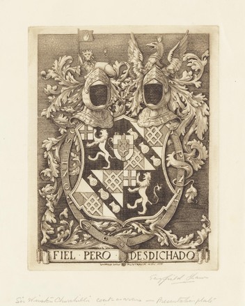 Design, proofs and finished bookplate featuring Sir Winston Churchill’s coat-of-arms, November 1955