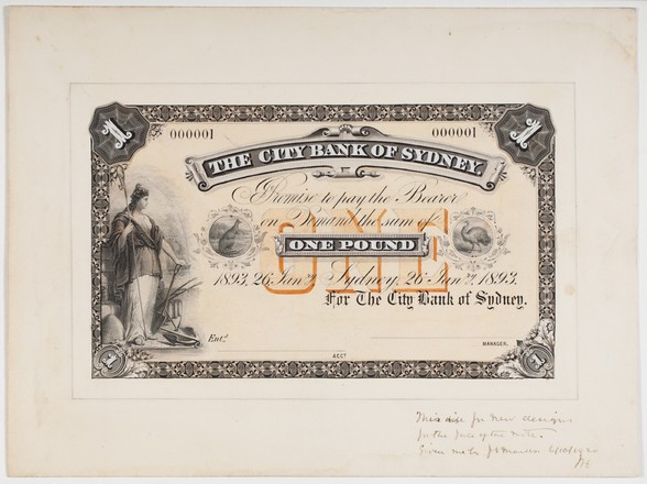 £1 note design City Bank of Sydney