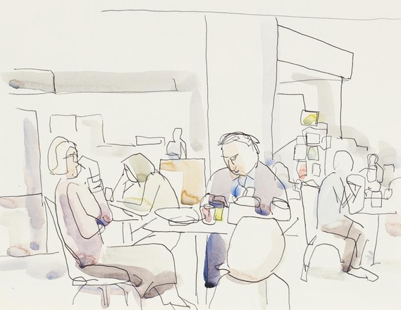 Café Trim and Library Shop in sketchbook, 2015