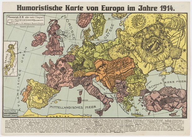 Humoristische karte von Europa im Jahre, 1914 
