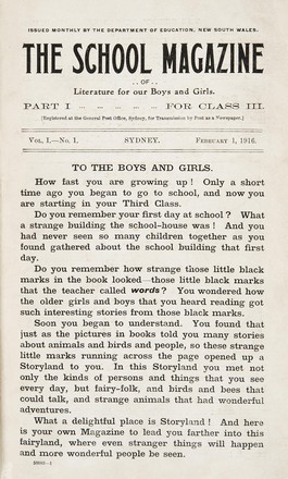 The School Magazine, vol. 1 no. 1, 1 February 1916