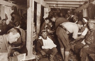 Scene in an advanced dressing station during a battle, 1917