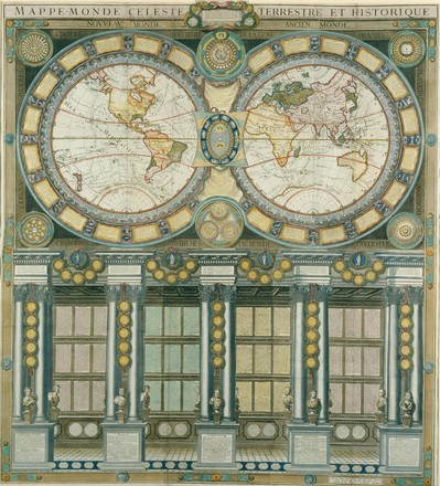 Grande mappemonde céleste, terrestre, historique & cosmographique, dediée au Roi, où sont représentés les differens systêmes du monde, 1786
