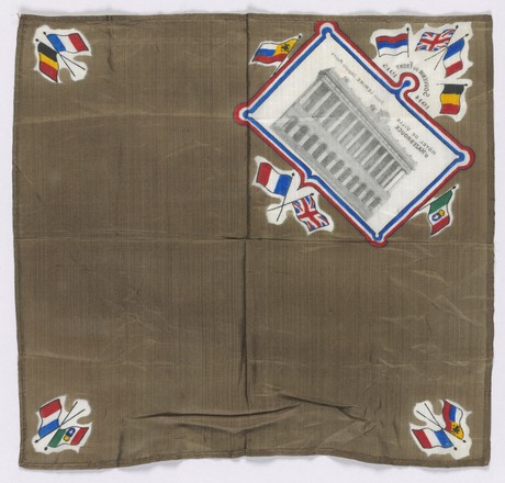 Silk handkerchief with colour printed flags of several Allied countries of World War 1914–1918