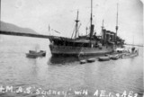 HMAS Sydney with submarines AE1 and AE2, Cairns, QLD, 14 May 1914
