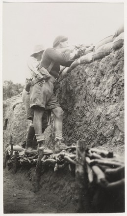 Anzac October 1915, near the front line of the trenches, ‘snipers’ at work, 1915