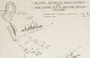 Action between HMAS Sydney and SMS Emden, 9.11.14, showing tracks steamed