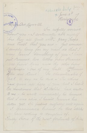 William Cull, letter home, 23 June 17 (Should be July)