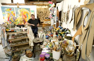 Colin Lanceley in his studio in Sydney, NSW, Australia, at 10.24am on April 27, 2004 
