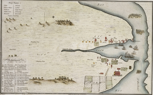 Source 1: Sketch and description of the settlement at Sydney Cove, Port Jackson &#8230; , 1789, by Francis Fowkes.  