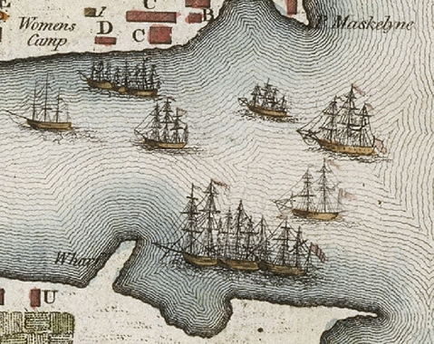 Map excerpt - the ships of the First Fleet in Sydney Cove