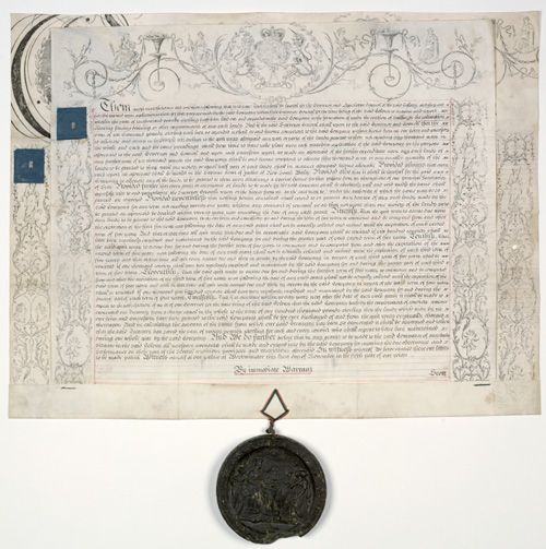 Royal Charter, Australian Agricultural Company, manuscript with wax seal, 1 November 1824. 