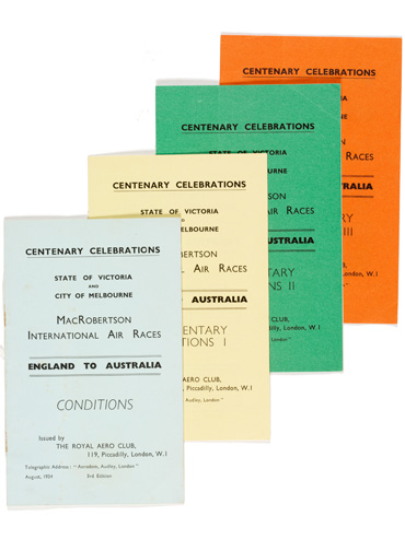 MacRobertson International Air Races, England to Australia, conditions & supplementary regulations