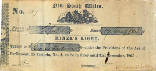 Miners license for George Johnson