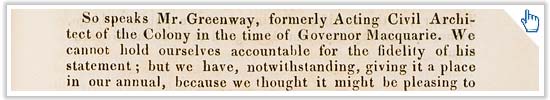 Read an article from the Australian Almanack for 1835 about Greenway's contribution to colonial architecture