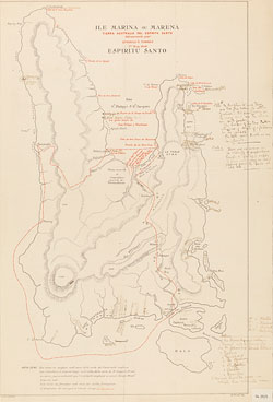 Ile Marina ou Marena: Tierra Australia del Espiritu Santo, d&eacute;couverte par Queiroz & Torres, 1er May 1606
