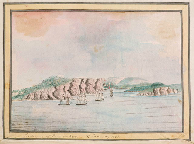 Botany Bay; Sirius and convoy going in, by William Bradley