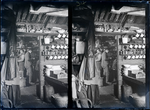 View from the Living Room into the workshop, 1911-1914, by Frank Hurley Stereonegative ON 144