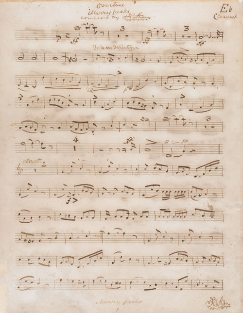 Overture, 'Merry freaks in troublous times', 1843,  manuscript of E flat clarinet part  by Isaac Nathan, in his own hand.  