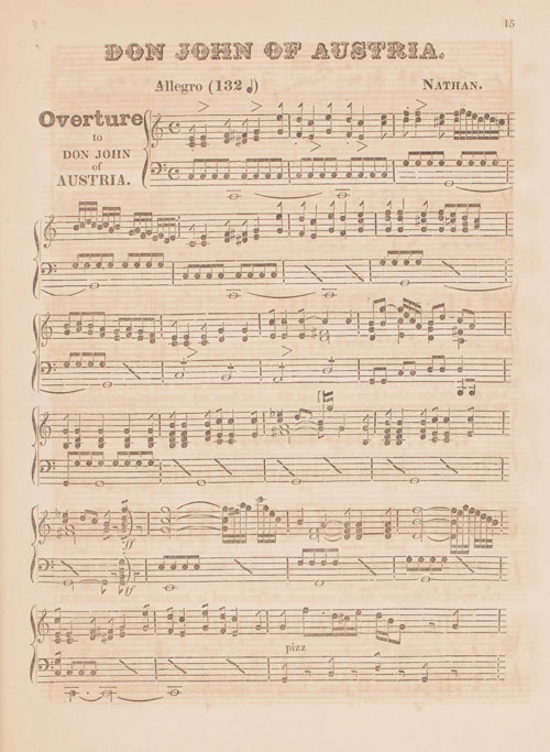Overture, 'Don John of Austria', The Southern Euphrosyne and Australian Miscellany, containing&hellip;Aboriginal Melodies&hellip;,I. Nathan, Sydney, 1849. Printed.