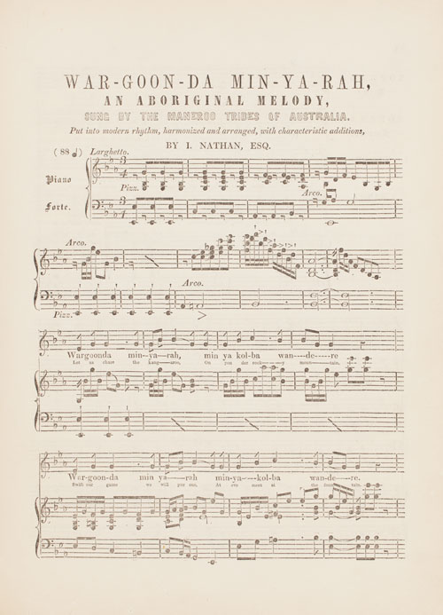 'War-Goon-Da Min-Yah-Rah, an Aboriginal Melody', The Southern Euphrosyne and Australian Miscellany&hellip;,I. Nathan, Sydney, 1849. Printed. 