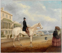 Stephen Butts on a white horse, Macquarie Street