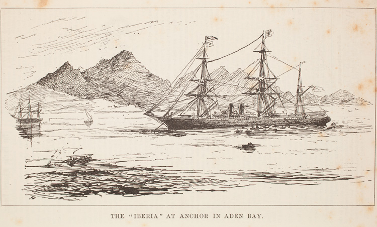 Detail, 'The &quot;Iberia&quot; at anchor in Aden Bay', from the Illustrated Iberian, 1887. [At sea] : the Illustrated Iberian Company, Limited on Board the S.S. &quot;Iberia&quot;, 1887. Shipboard newspaper. 910.42/2 p. 15