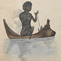 Aboriginal woman and child in a canoe
