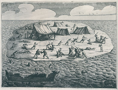 The mutineers attacking the other survivors of the wreck of the Batavia