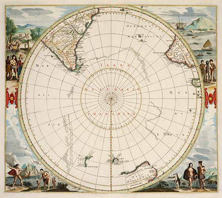Terra Australis incognita, Hendrick Hondius (1597-1651) handcoloured printed map