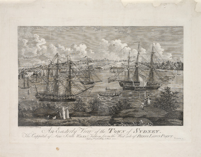 An easterly view of the town of Sydney, the cappital [sic] of New South Wales
