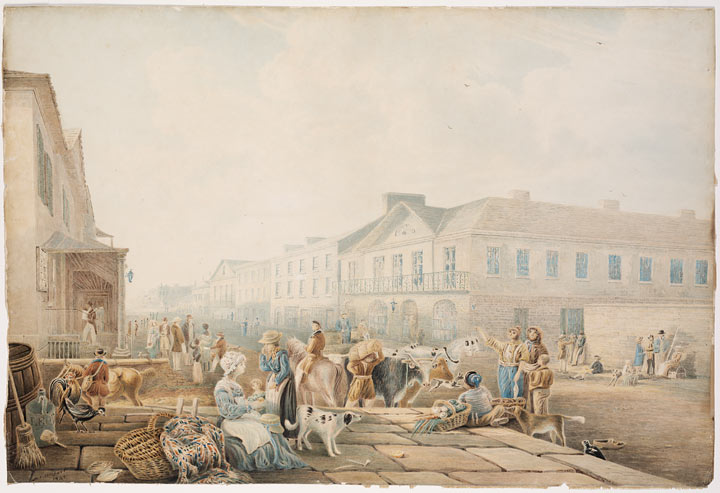 George Street, Sydney - looking south, January 1842, watercolour by Henry Curzon Allport